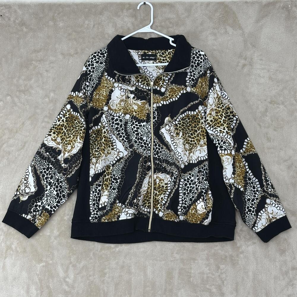 Activology Jacket Womens Large Black Animal Print Full Zip Mesh Lined Track